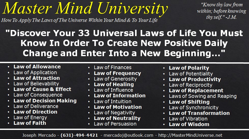 Master Mind University 33 Laws of the Universe. 